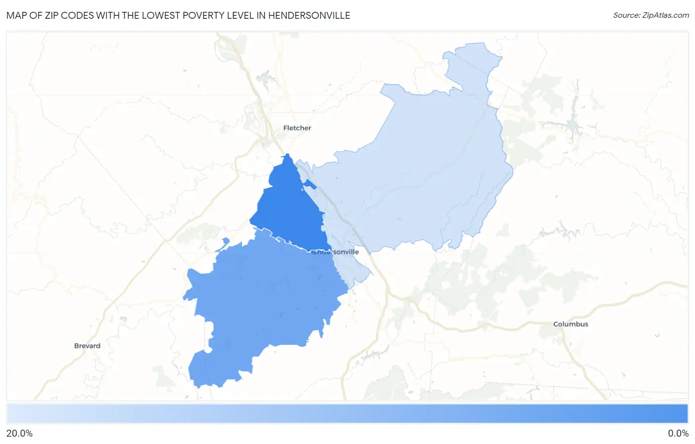 Zip Codes with the Lowest Poverty Level in Hendersonville Map