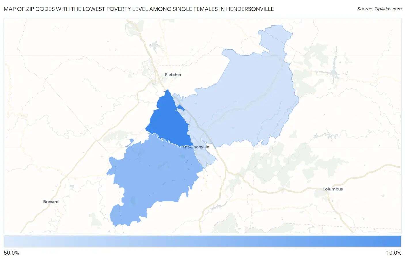 Zip Codes with the Lowest Poverty Level Among Single Females in Hendersonville Map