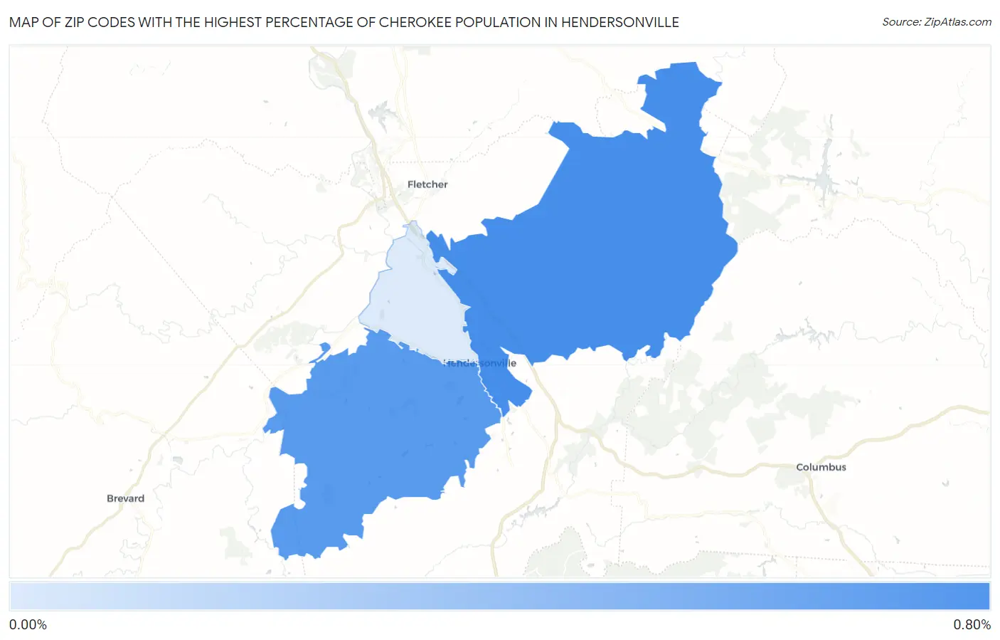 Zip Codes with the Highest Percentage of Cherokee Population in Hendersonville Map