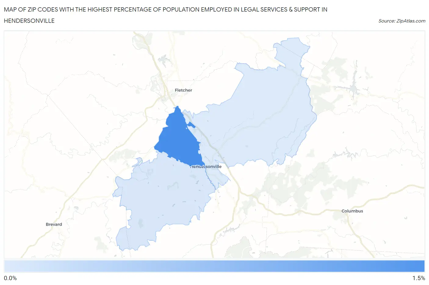 Zip Codes with the Highest Percentage of Population Employed in Legal Services & Support in Hendersonville Map