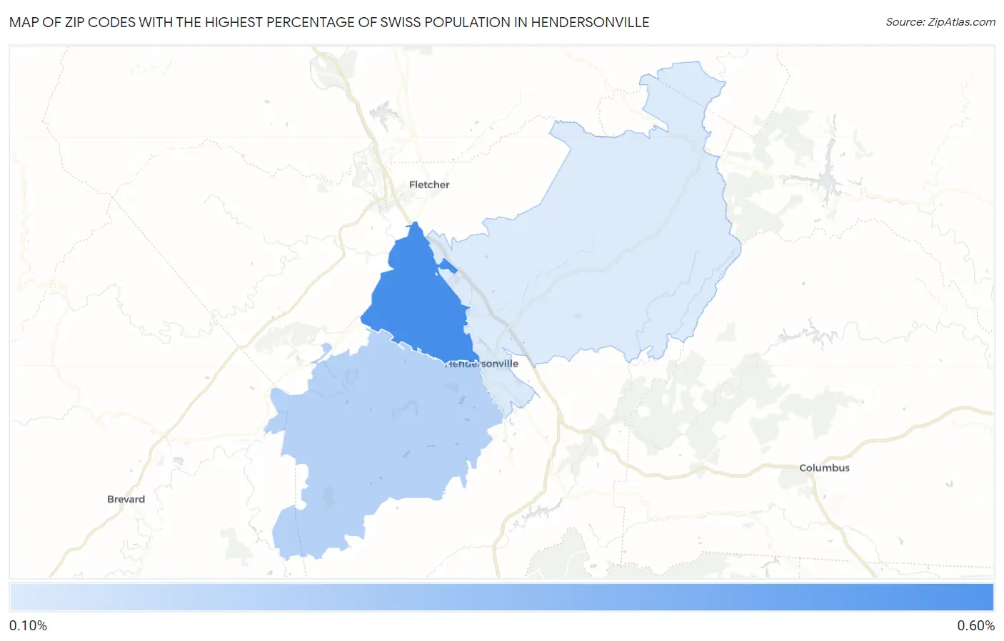 Zip Codes with the Highest Percentage of Swiss Population in Hendersonville Map