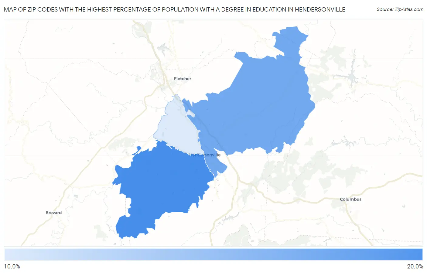 Zip Codes with the Highest Percentage of Population with a Degree in Education in Hendersonville Map