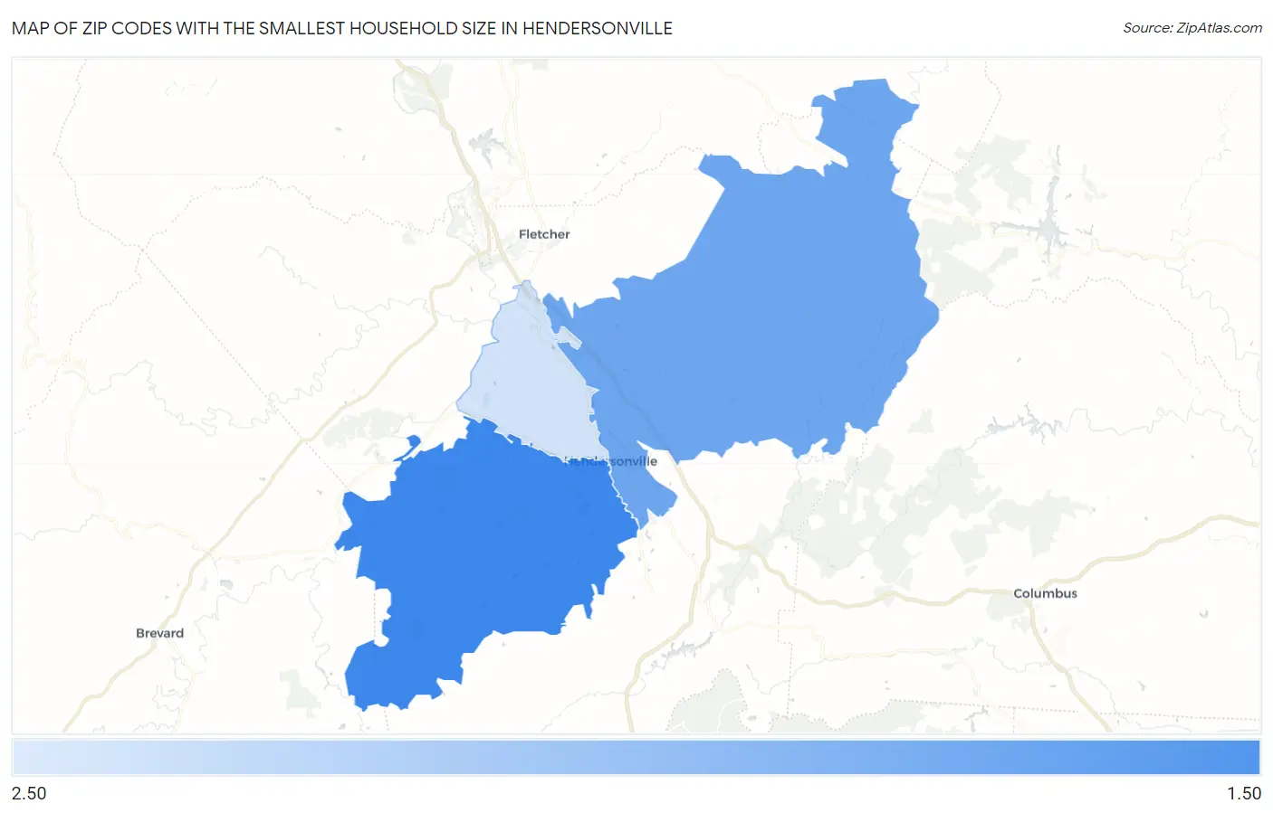 Zip Codes with the Smallest Household Size in Hendersonville Map