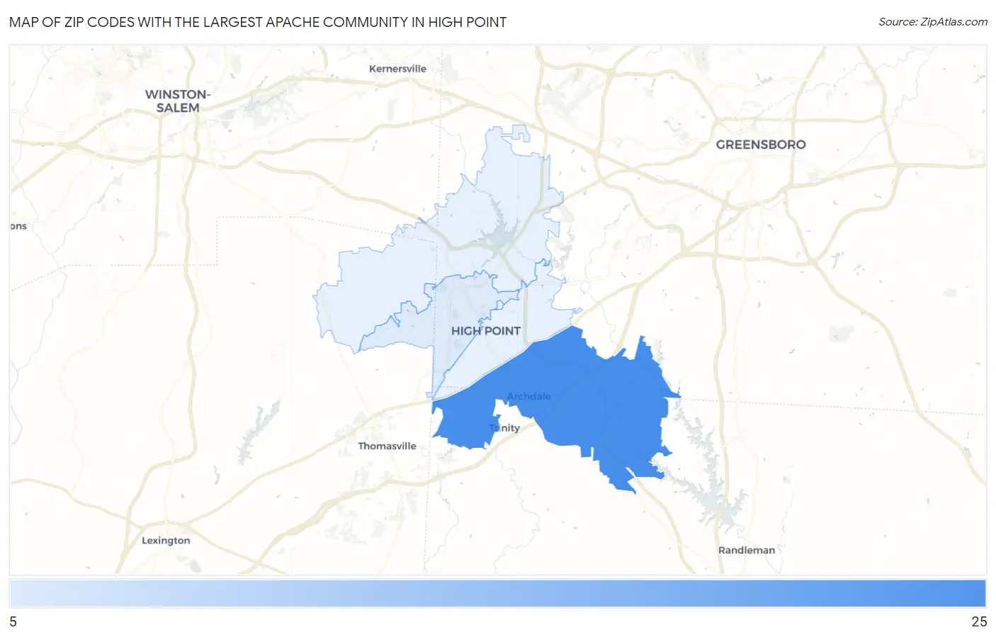 Zip Codes with the Largest Apache Community in High Point Map