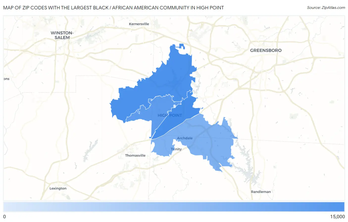 Zip Codes with the Largest Black / African American Community in High Point Map
