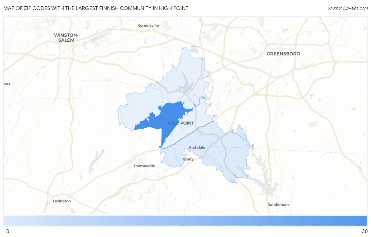Zip Codes with the Largest Finnish Community in High Point Map