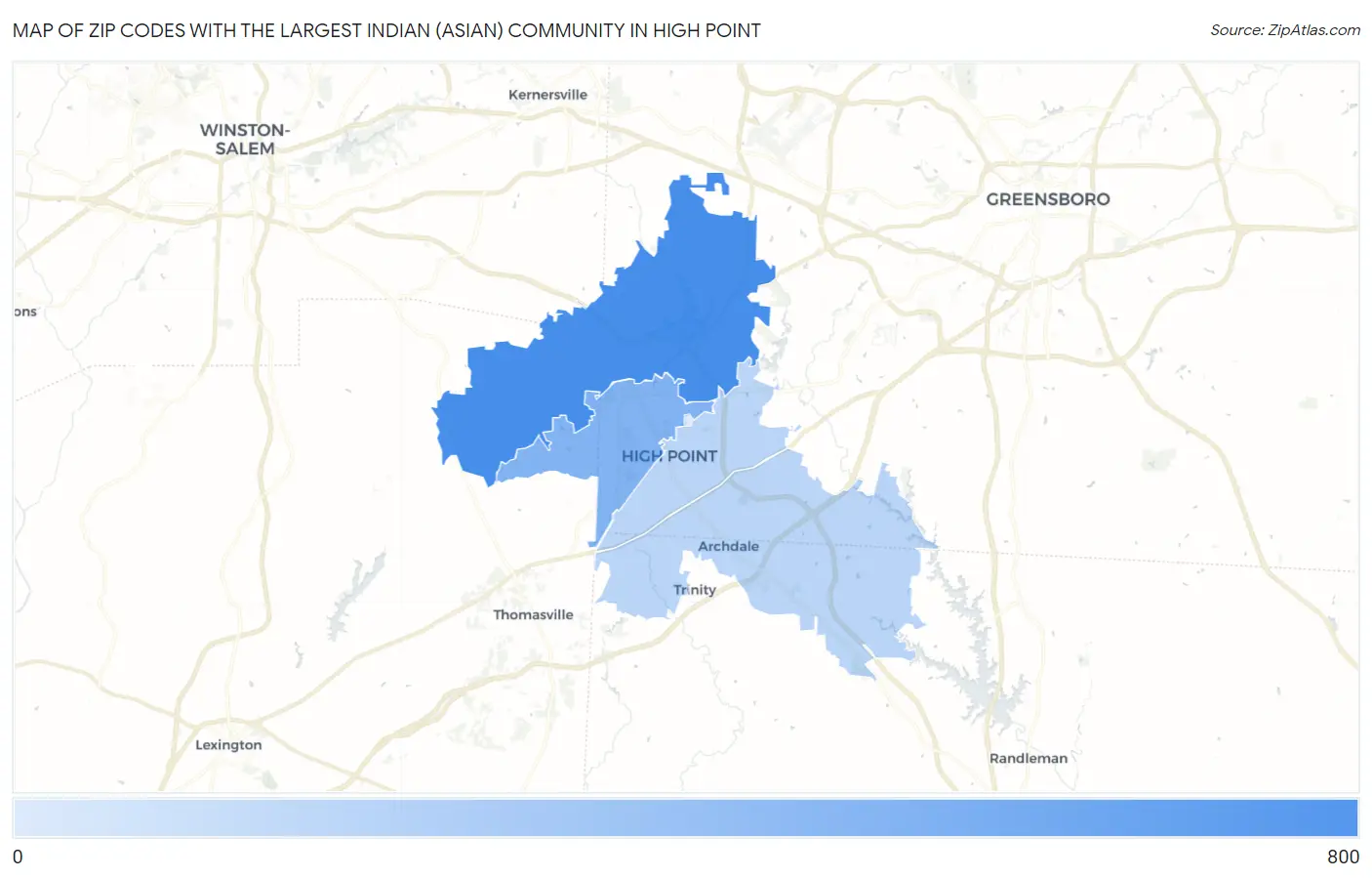 Zip Codes with the Largest Indian (Asian) Community in High Point Map