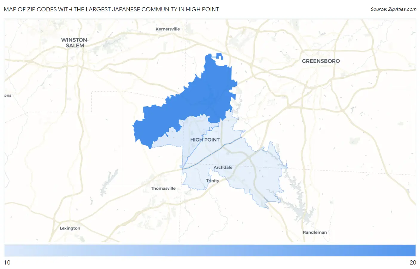 Zip Codes with the Largest Japanese Community in High Point Map