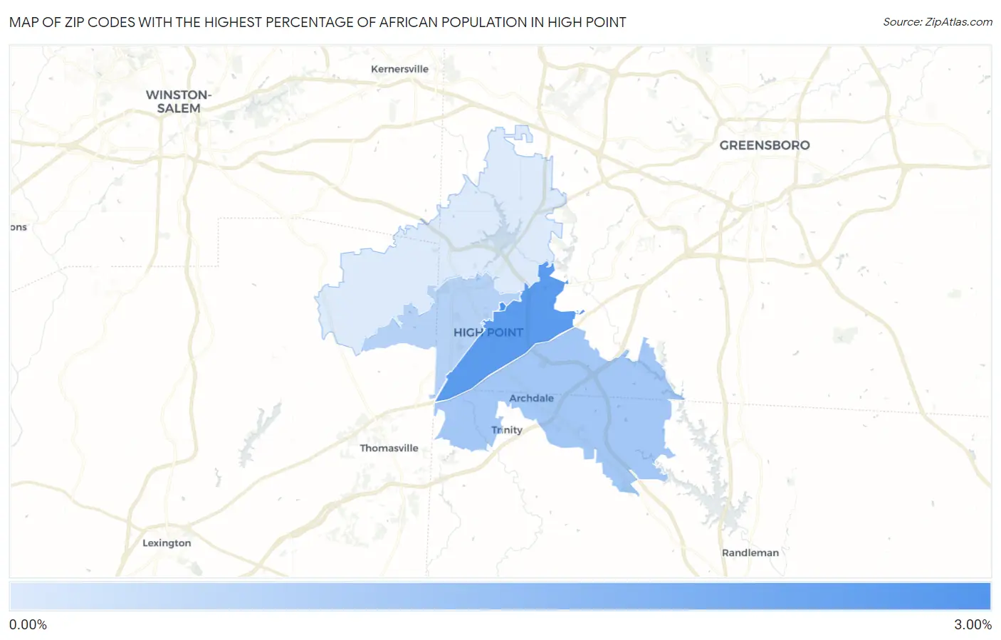 Zip Codes with the Highest Percentage of African Population in High Point Map