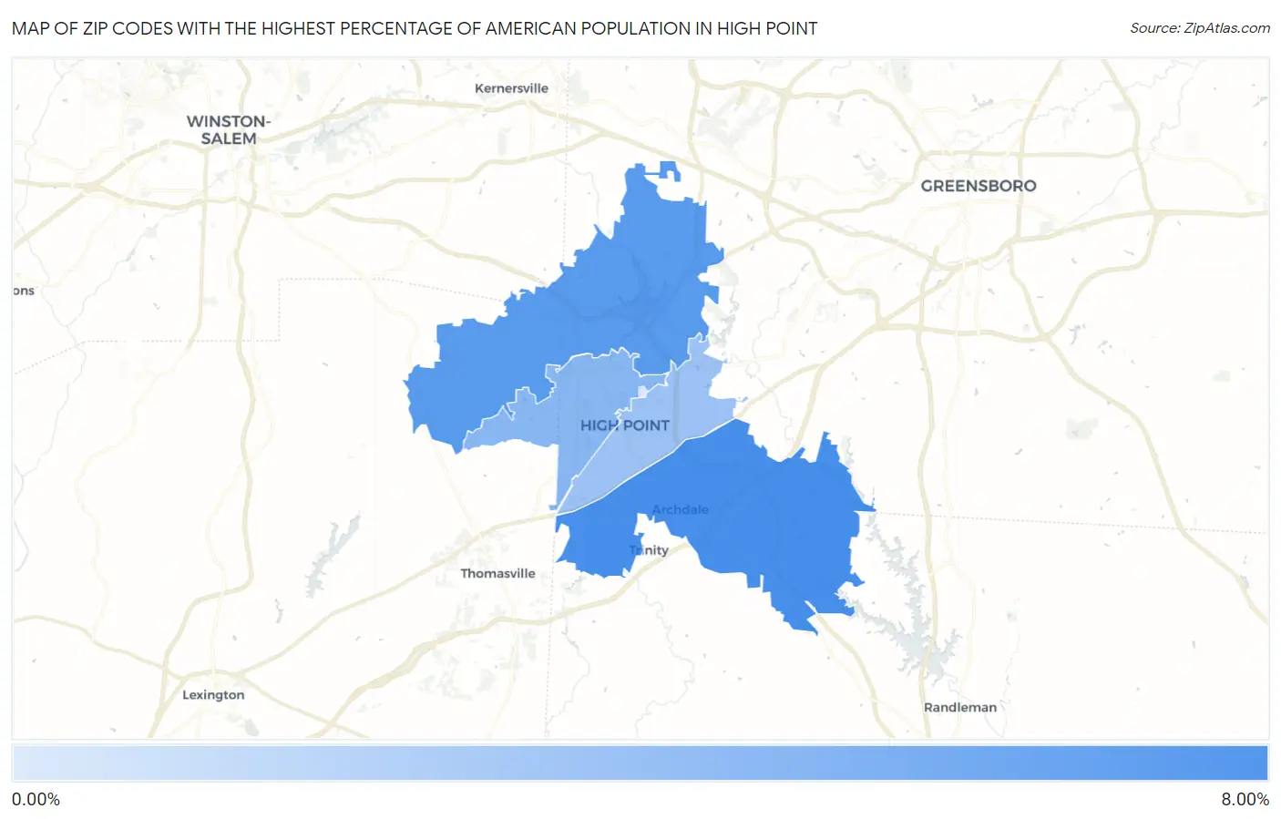 Zip Codes with the Highest Percentage of American Population in High Point Map