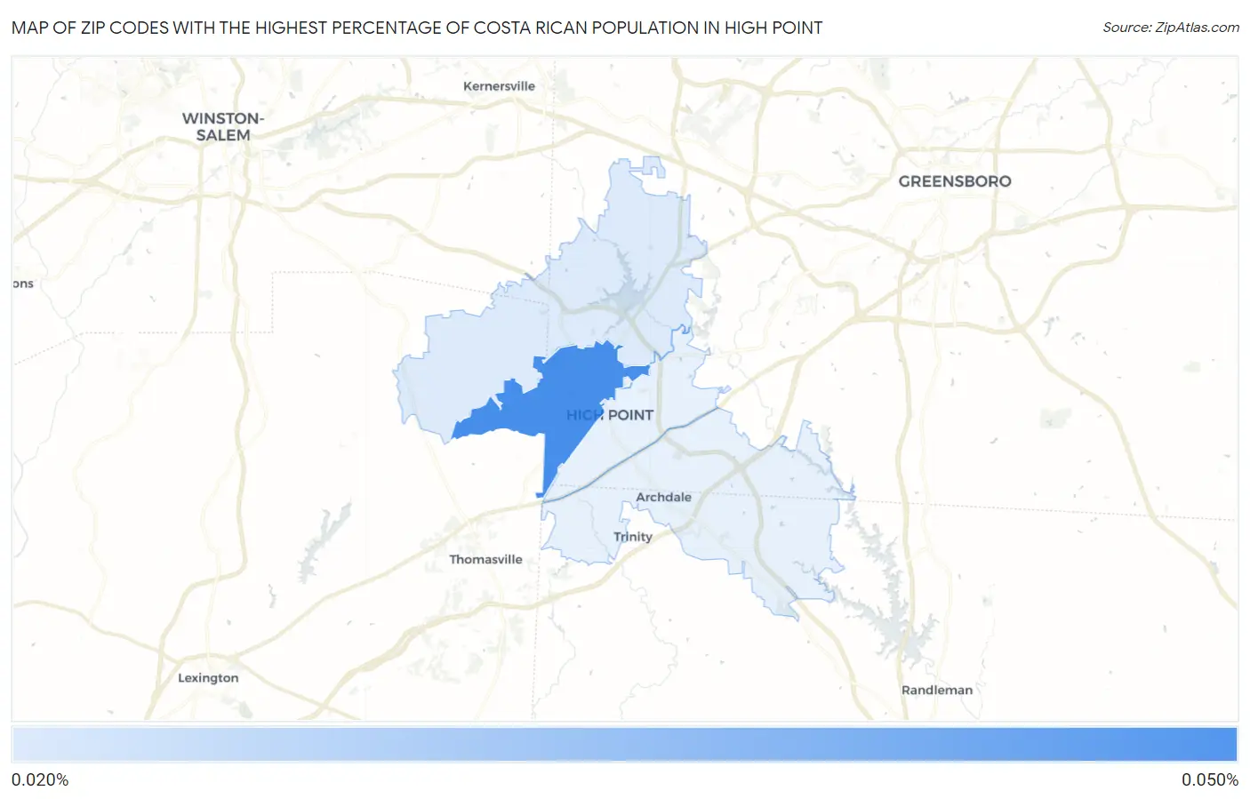 Zip Codes with the Highest Percentage of Costa Rican Population in High Point Map