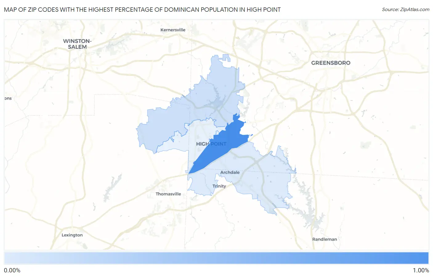 Zip Codes with the Highest Percentage of Dominican Population in High Point Map