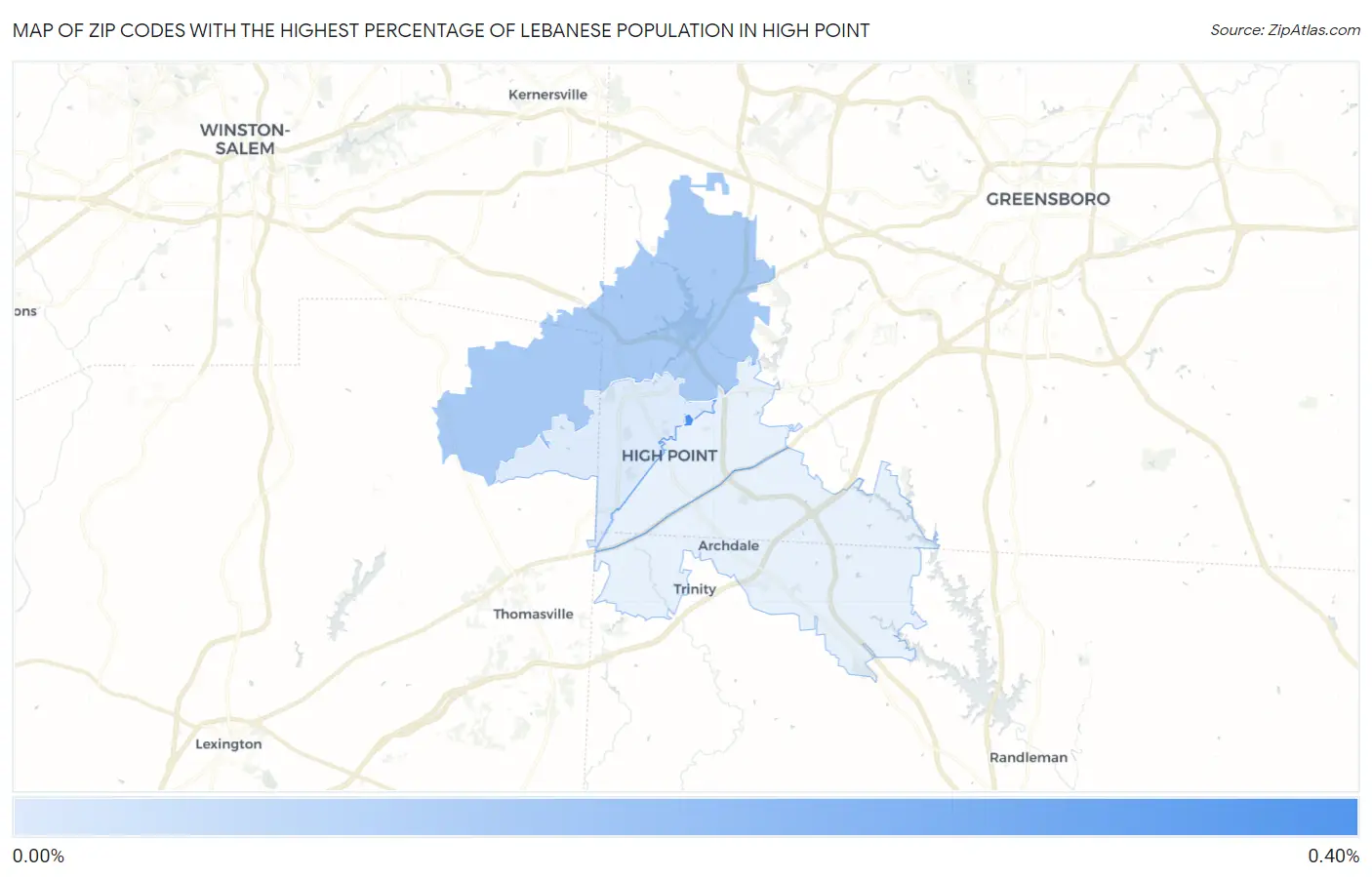 Zip Codes with the Highest Percentage of Lebanese Population in High Point Map