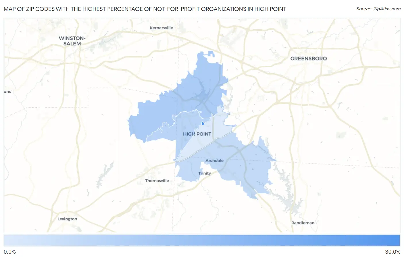 Zip Codes with the Highest Percentage of Not-for-profit Organizations in High Point Map