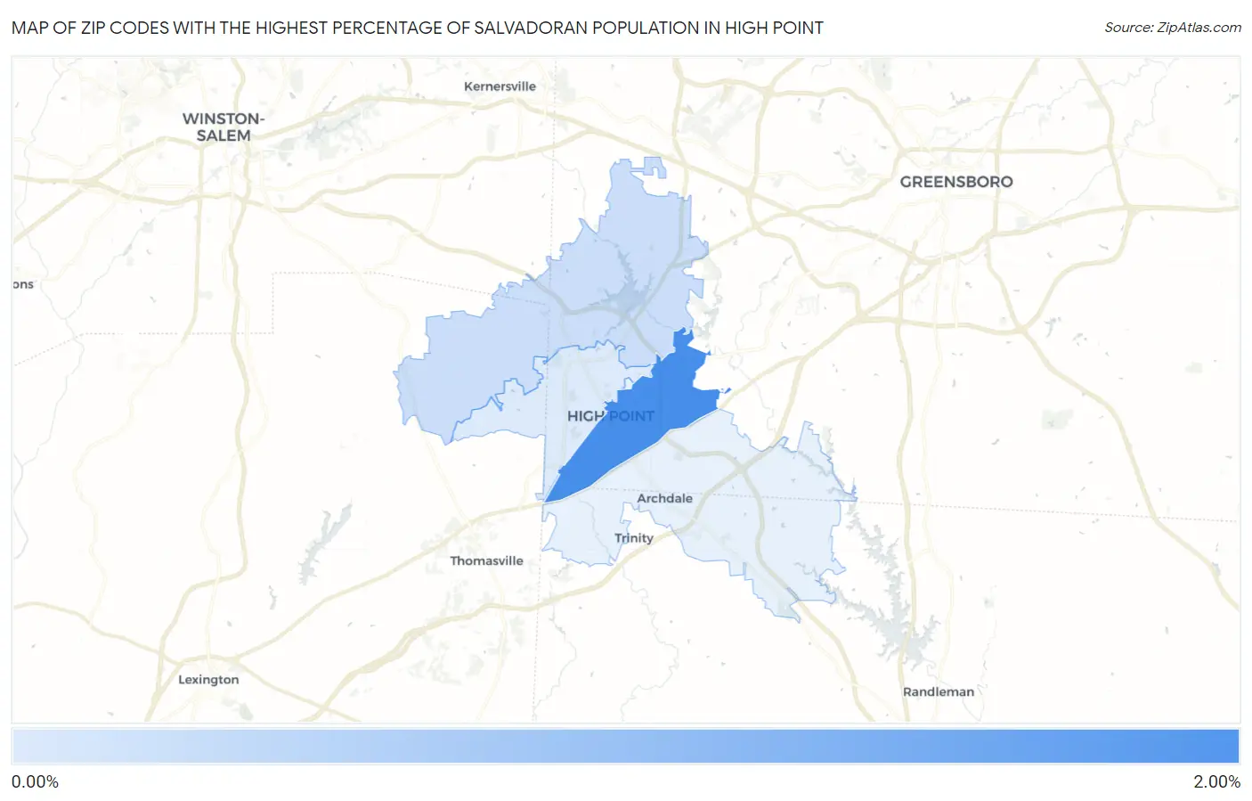 Zip Codes with the Highest Percentage of Salvadoran Population in High Point Map