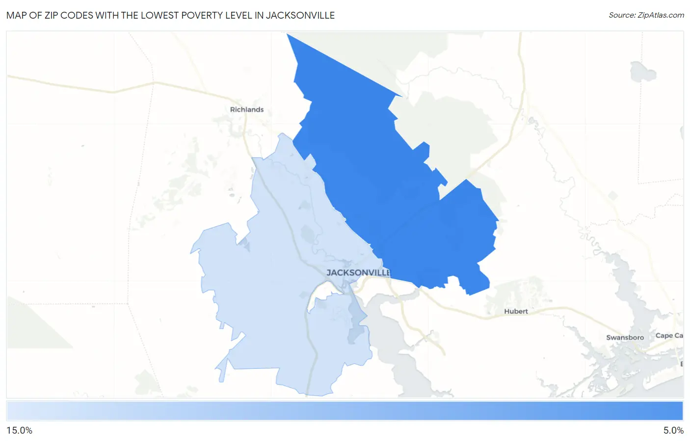 Zip Codes with the Lowest Poverty Level in Jacksonville Map