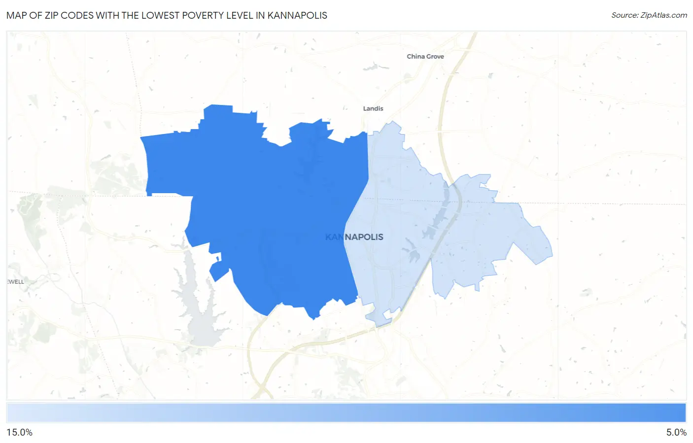 Zip Codes with the Lowest Poverty Level in Kannapolis Map