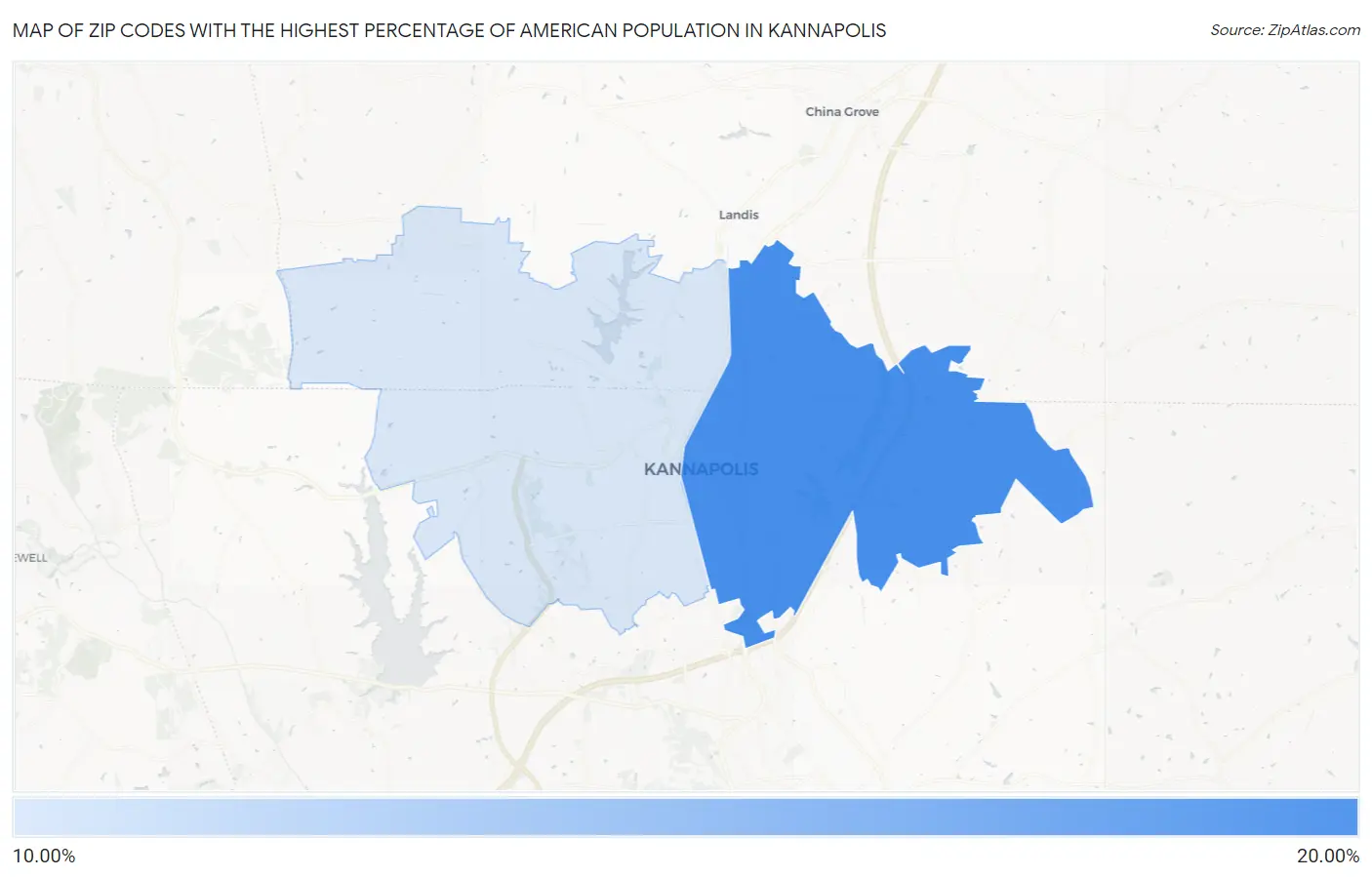 Zip Codes with the Highest Percentage of American Population in Kannapolis Map