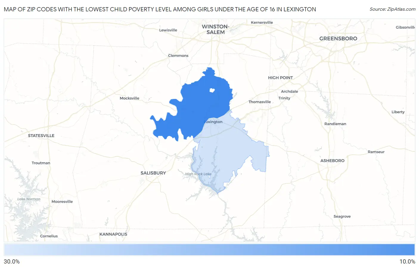 Zip Codes with the Lowest Child Poverty Level Among Girls Under the Age of 16 in Lexington Map