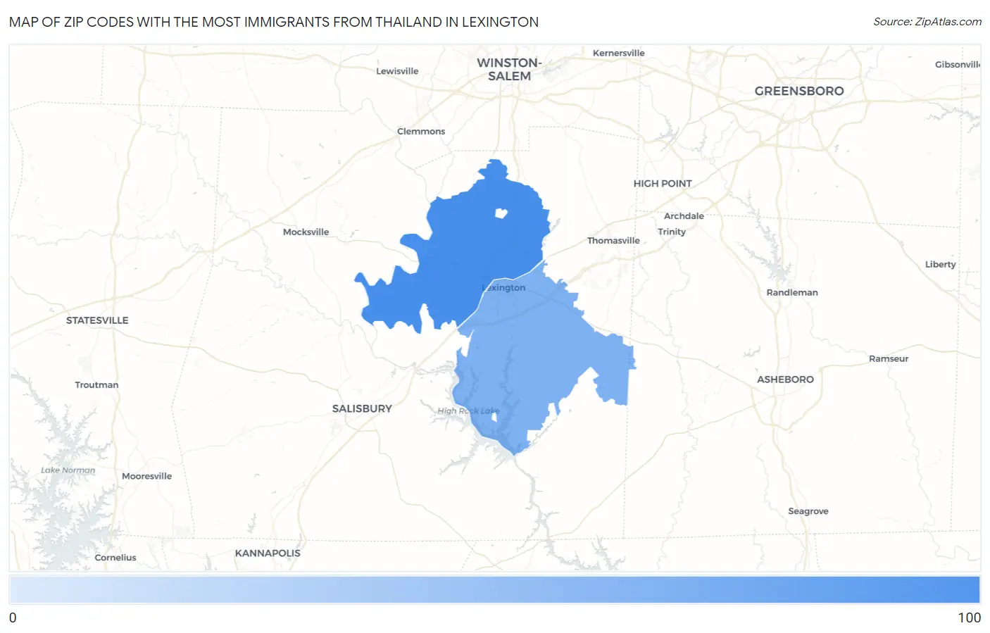 Zip Codes with the Most Immigrants from Thailand in Lexington Map