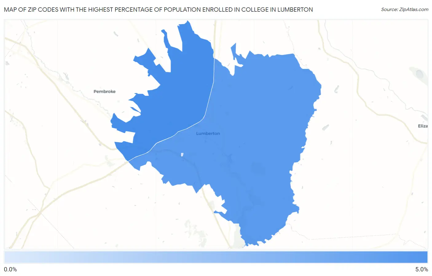 Zip Codes with the Highest Percentage of Population Enrolled in College in Lumberton Map