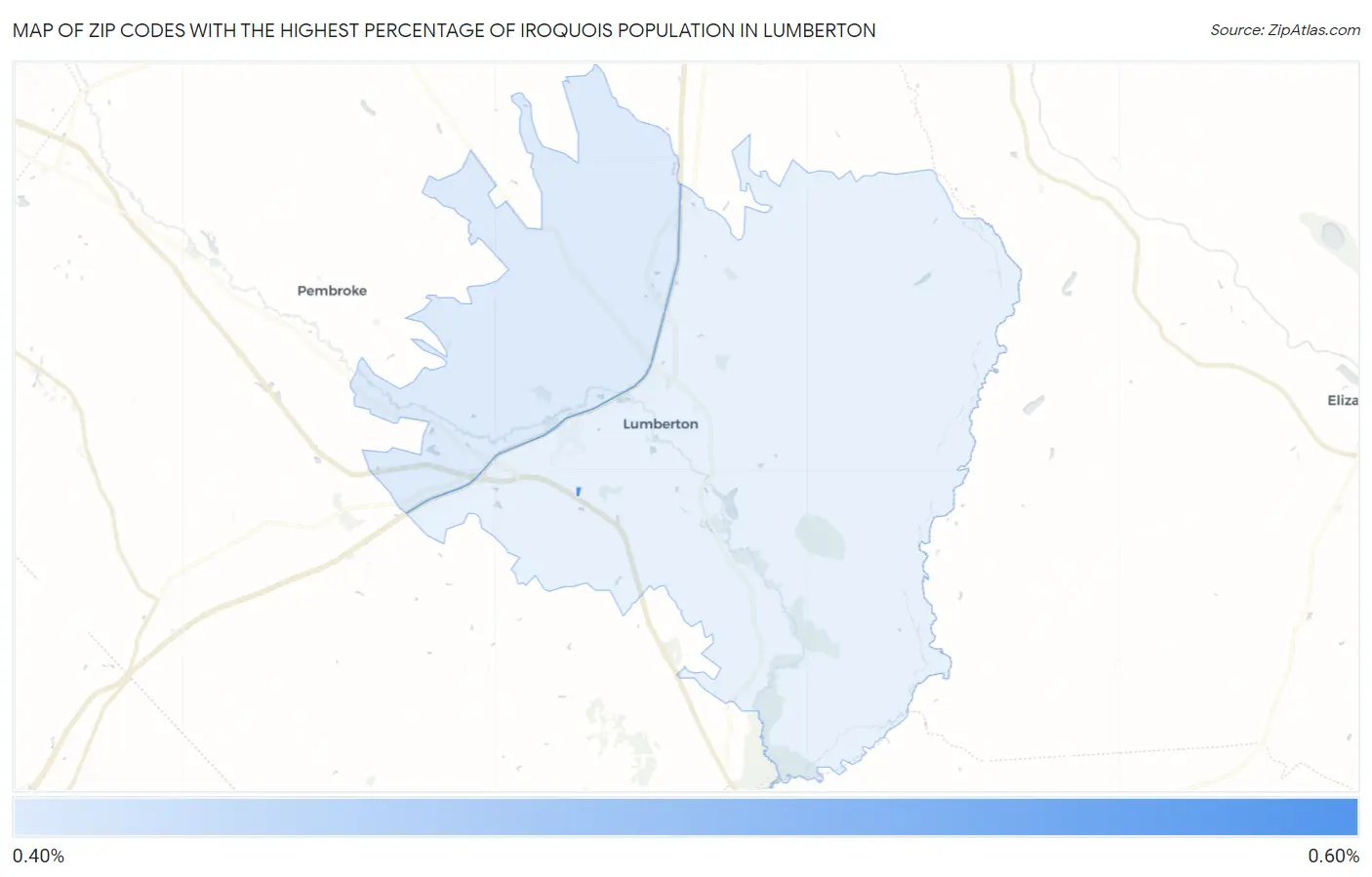 Zip Codes with the Highest Percentage of Iroquois Population in Lumberton Map