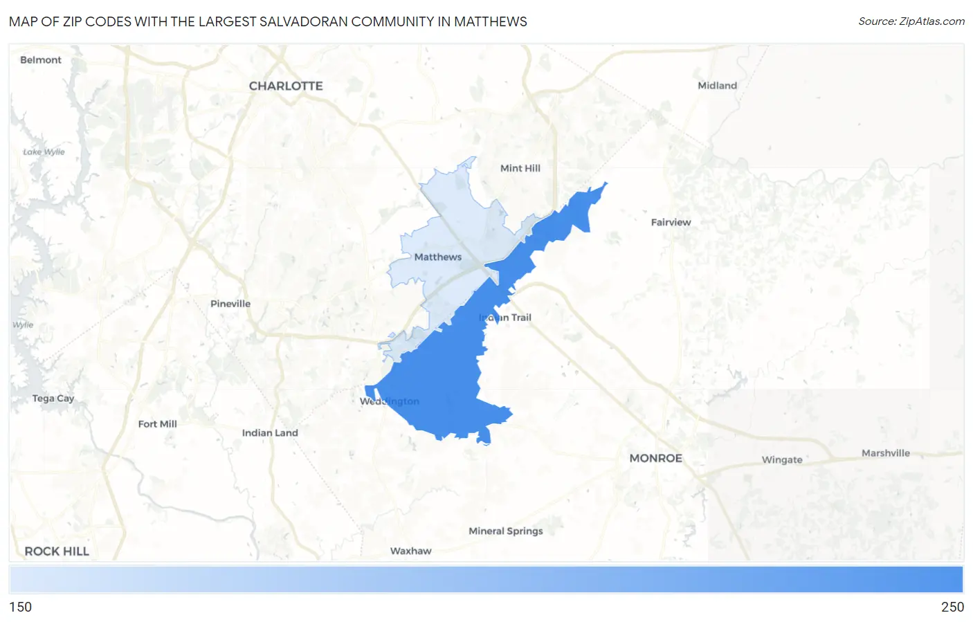 Zip Codes with the Largest Salvadoran Community in Matthews Map