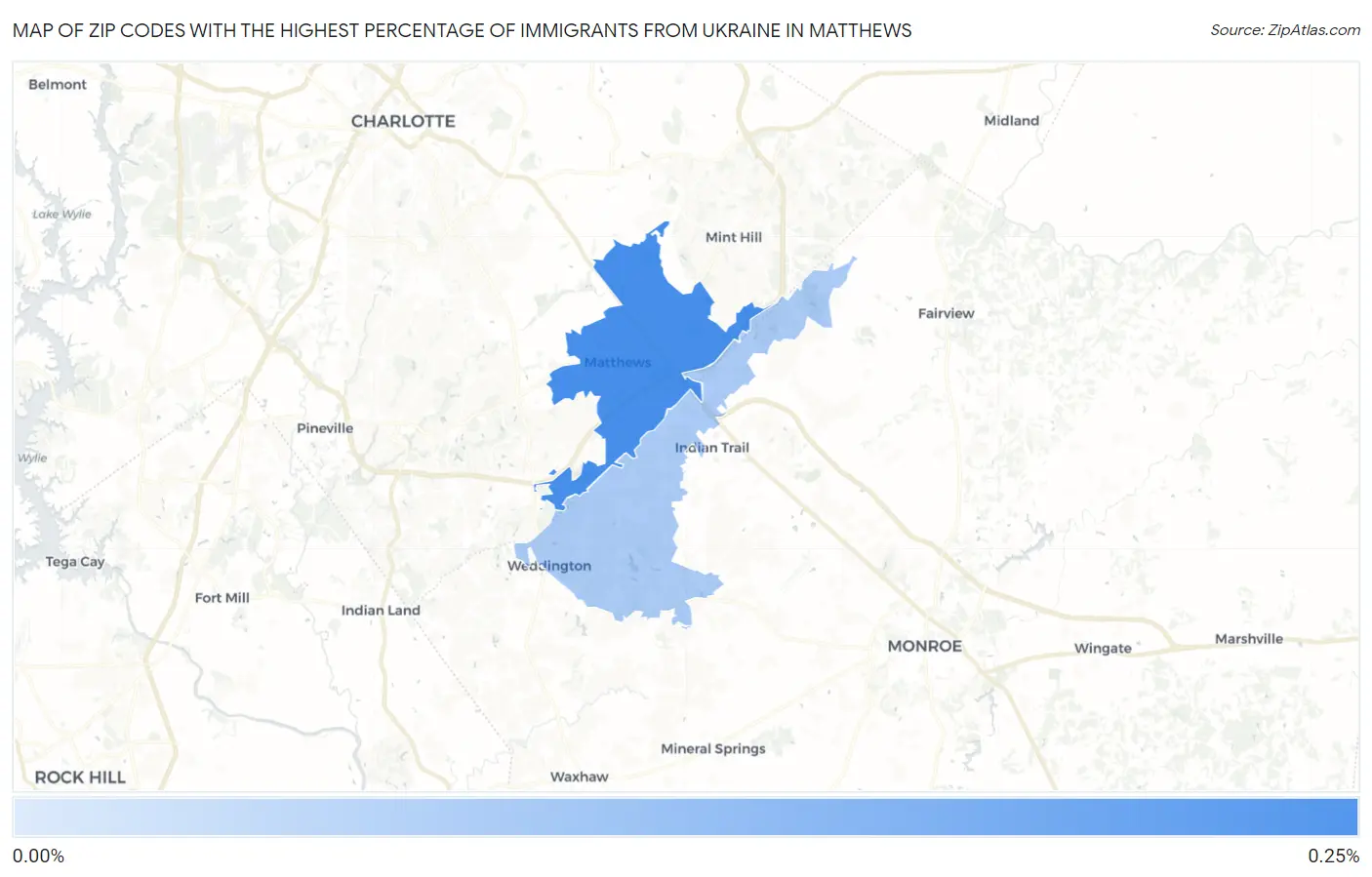 Zip Codes with the Highest Percentage of Immigrants from Ukraine in Matthews Map