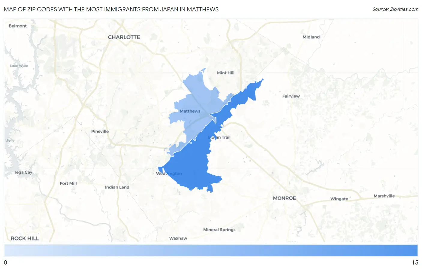 Zip Codes with the Most Immigrants from Japan in Matthews Map