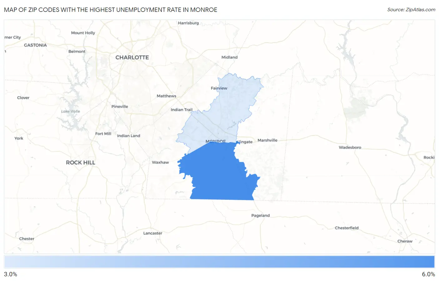 Zip Codes with the Highest Unemployment Rate in Monroe Map