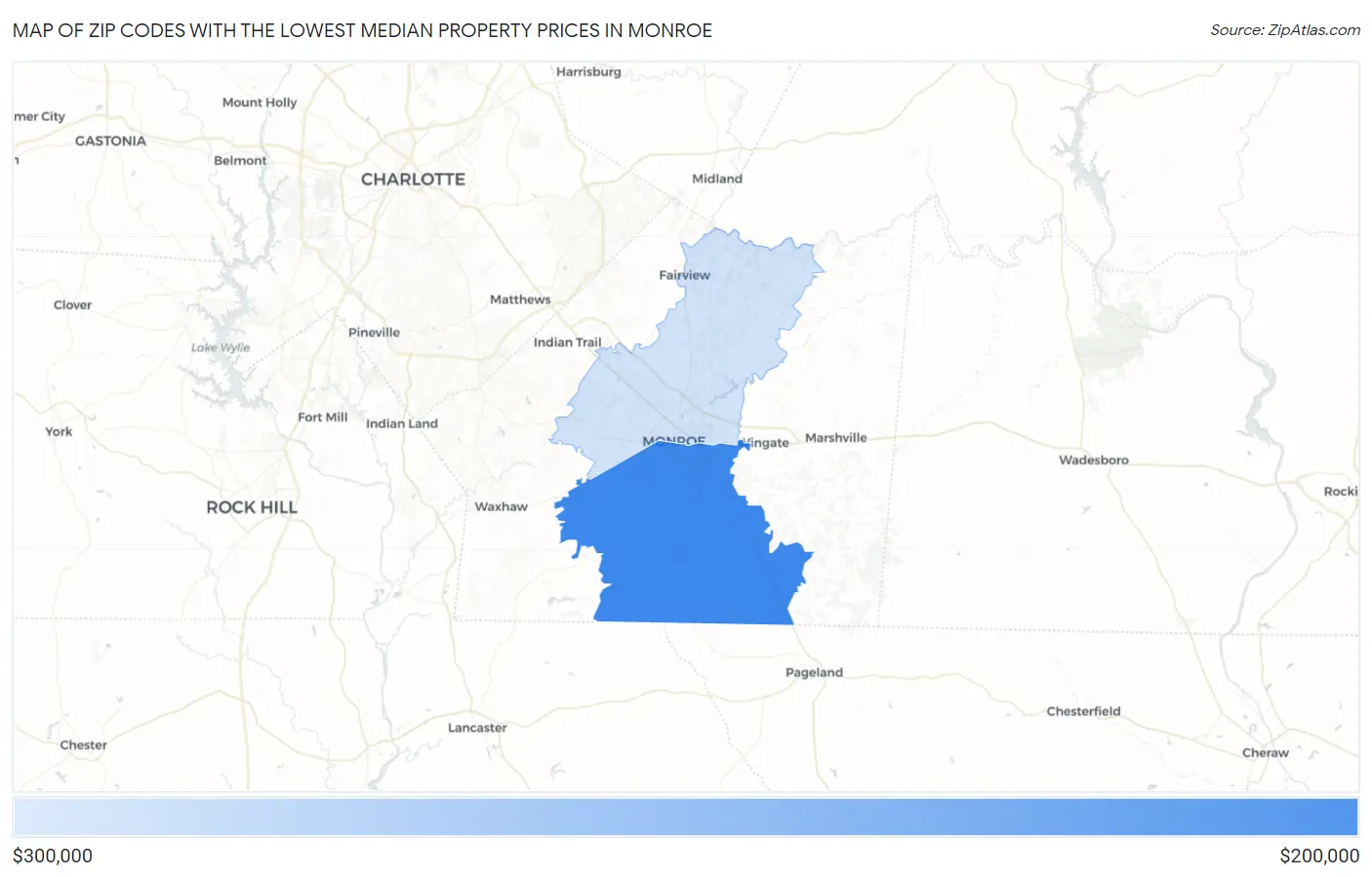 Zip Codes with the Lowest Median Property Prices in Monroe Map