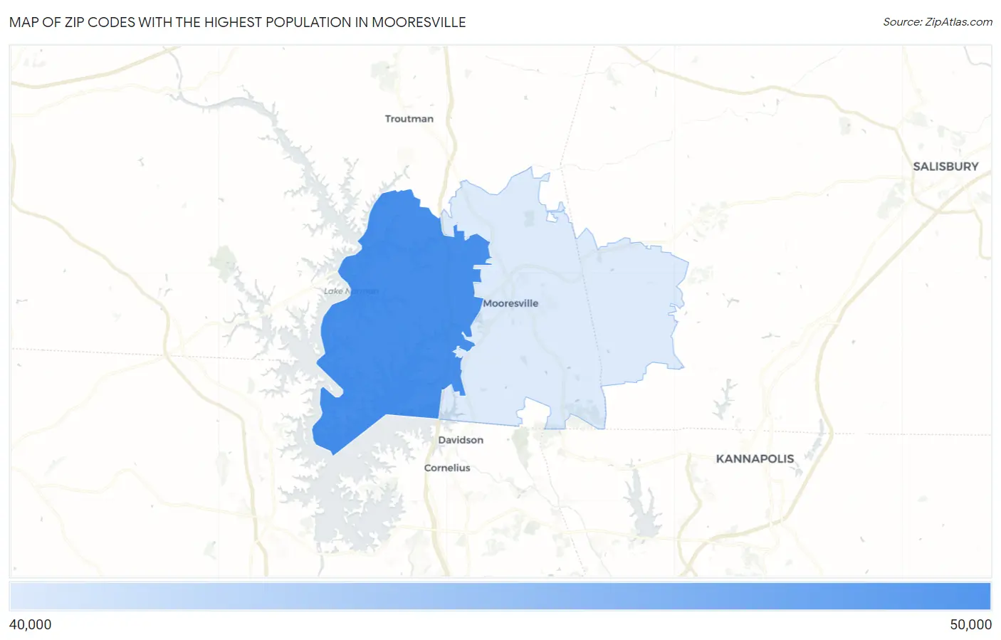 Zip Codes with the Highest Population in Mooresville Map
