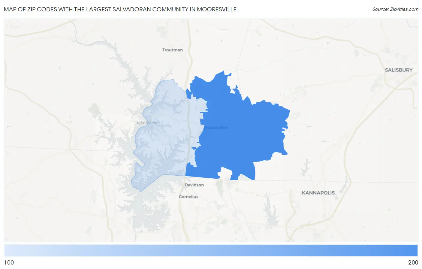 Zip Codes with the Largest Salvadoran Community in Mooresville Map