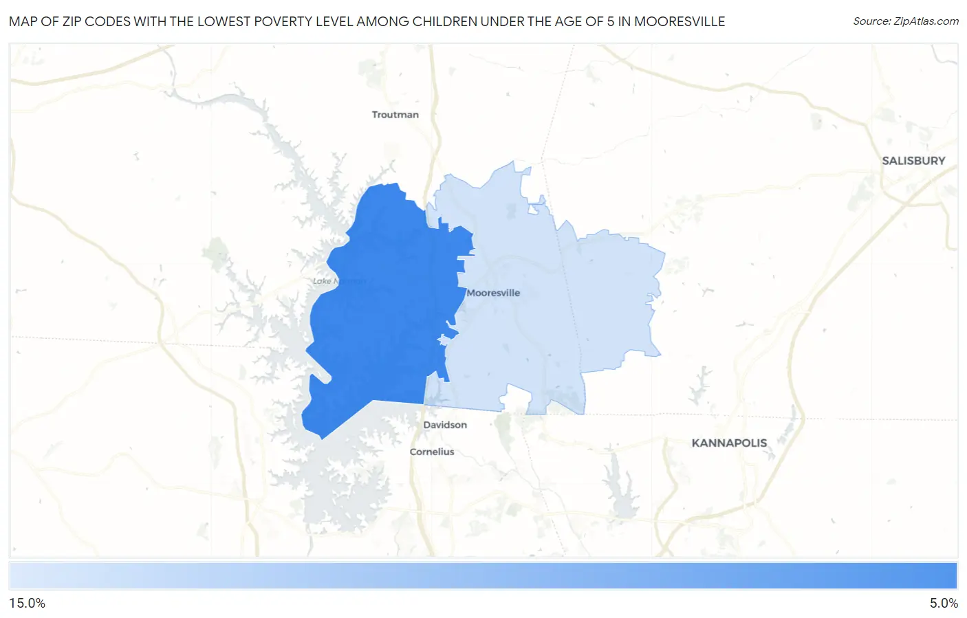 Zip Codes with the Lowest Poverty Level Among Children Under the Age of 5 in Mooresville Map