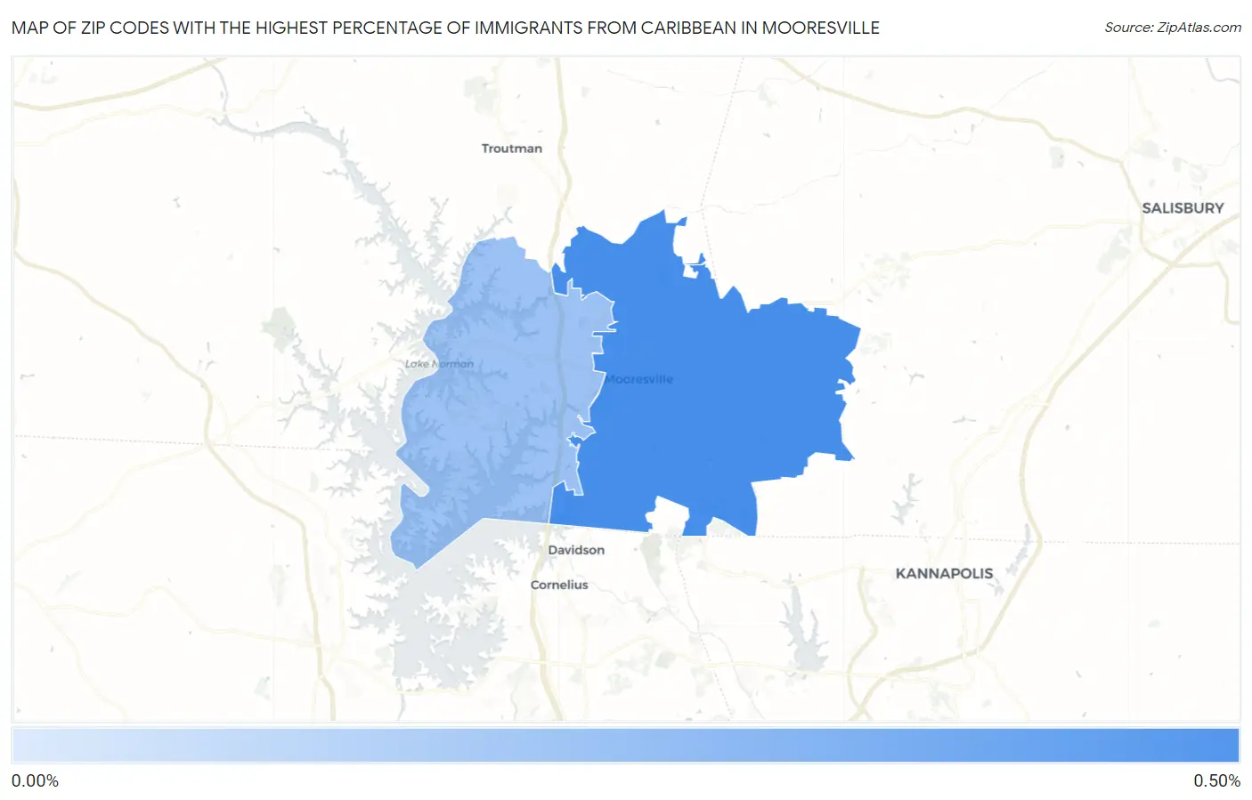 Zip Codes with the Highest Percentage of Immigrants from Caribbean in Mooresville Map