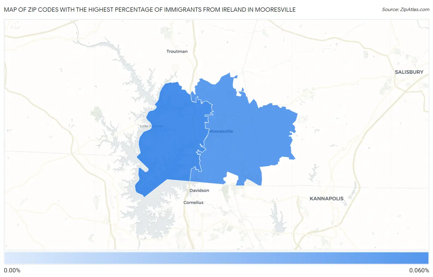 Zip Codes with the Highest Percentage of Immigrants from Ireland in Mooresville Map