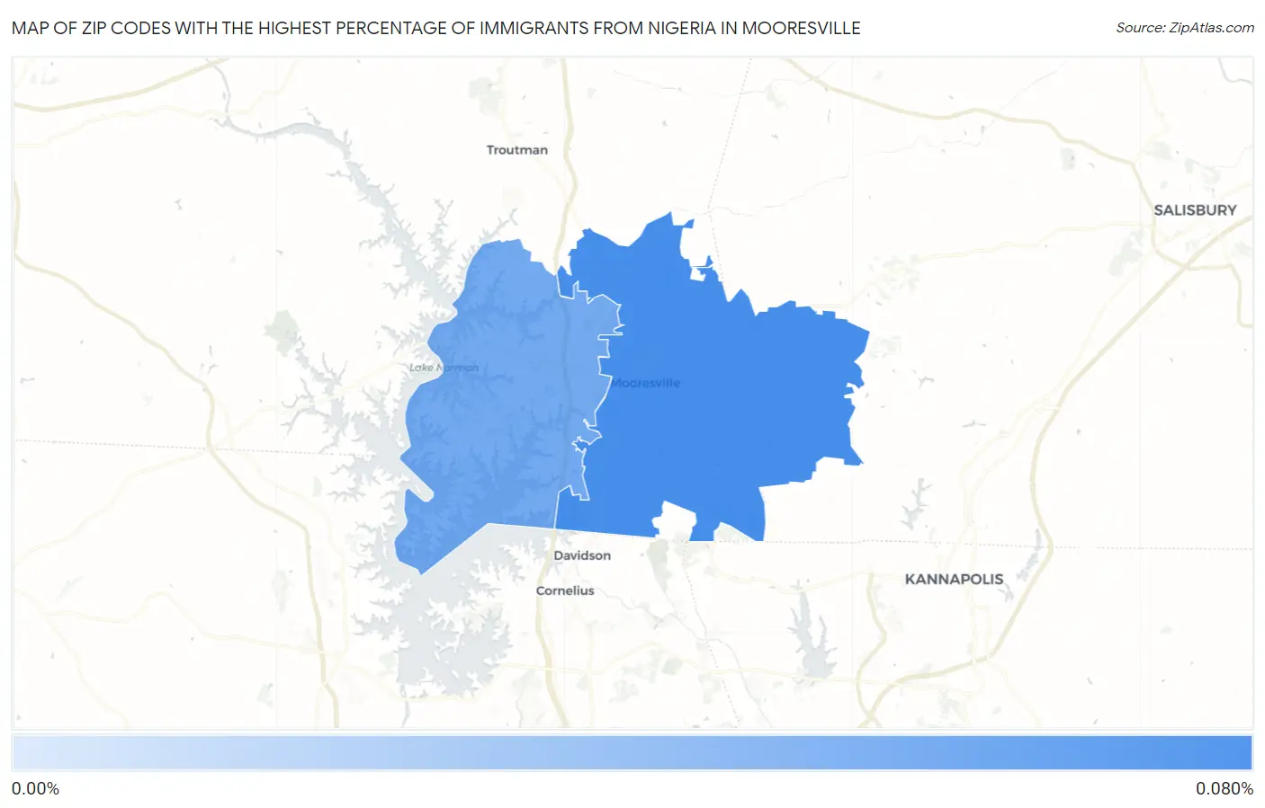 Zip Codes with the Highest Percentage of Immigrants from Nigeria in Mooresville Map
