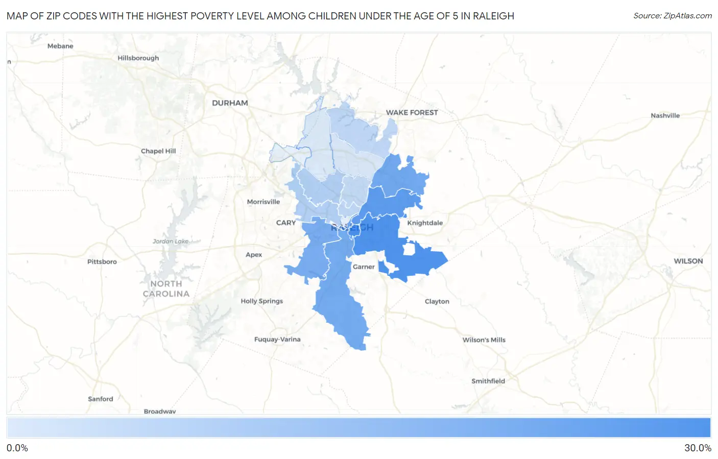 Zip Codes with the Highest Poverty Level Among Children Under the Age of 5 in Raleigh Map