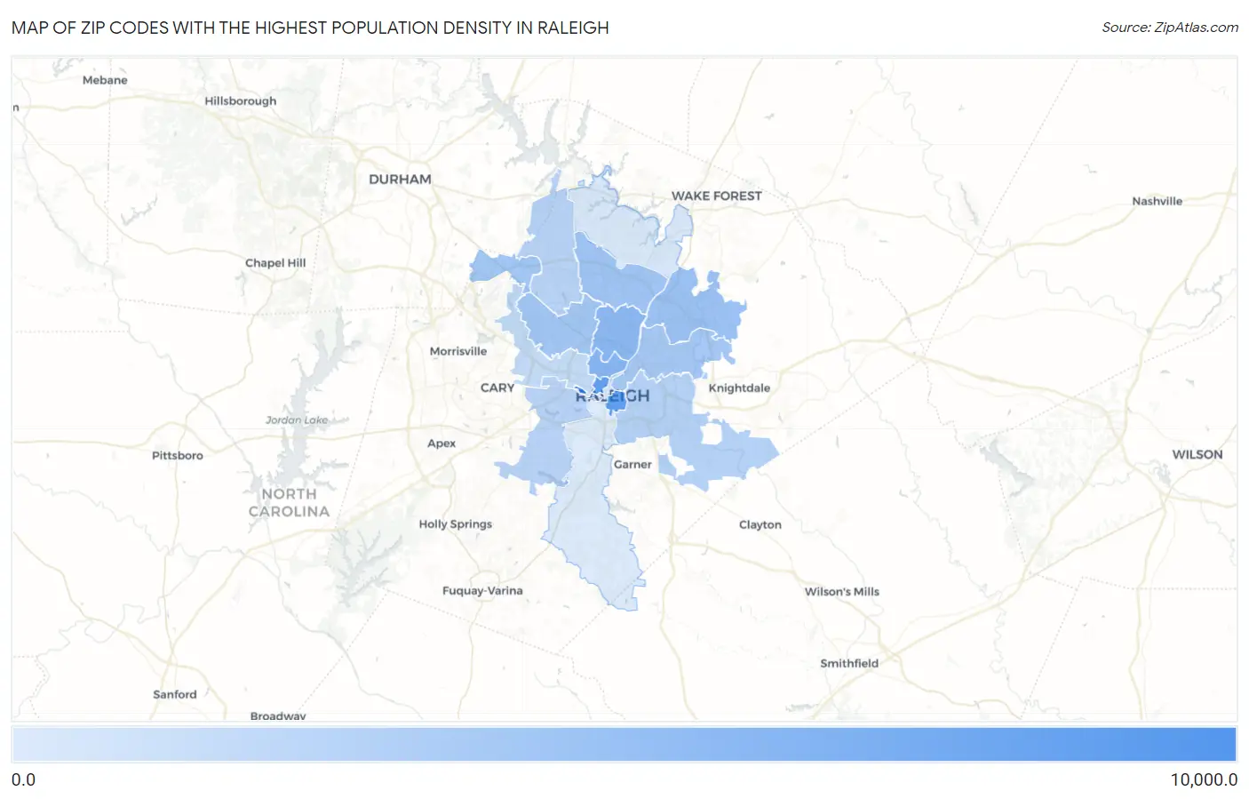 Zip Codes with the Highest Population Density in Raleigh Map