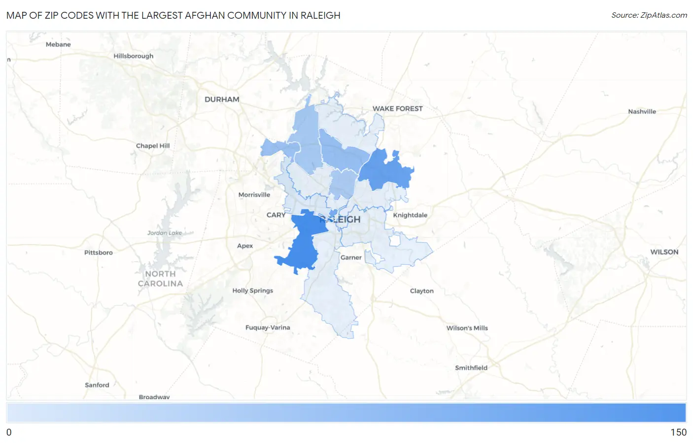 Zip Codes with the Largest Afghan Community in Raleigh Map