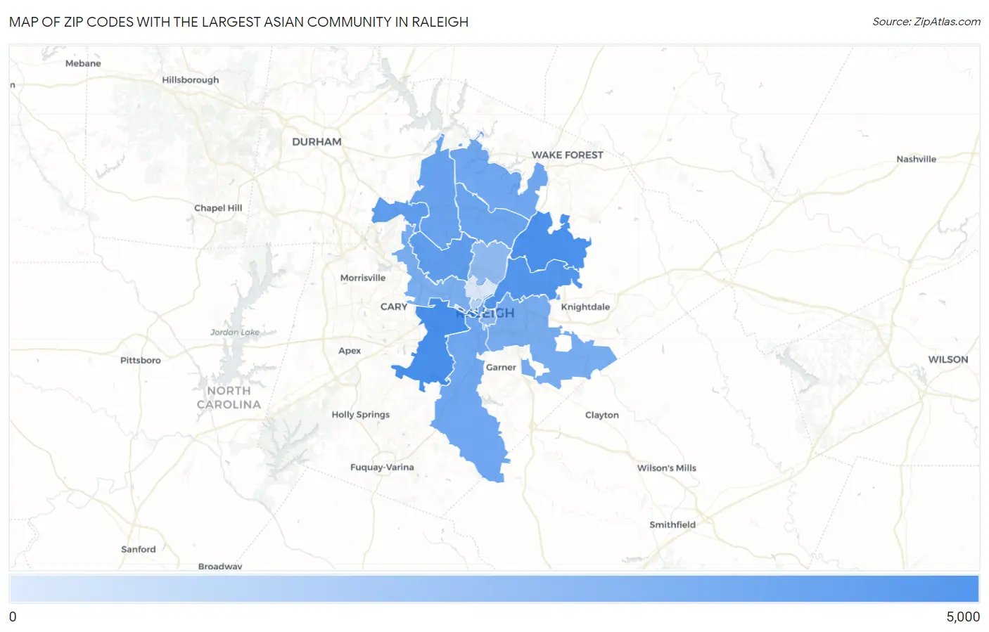 Zip Codes with the Largest Asian Community in Raleigh Map
