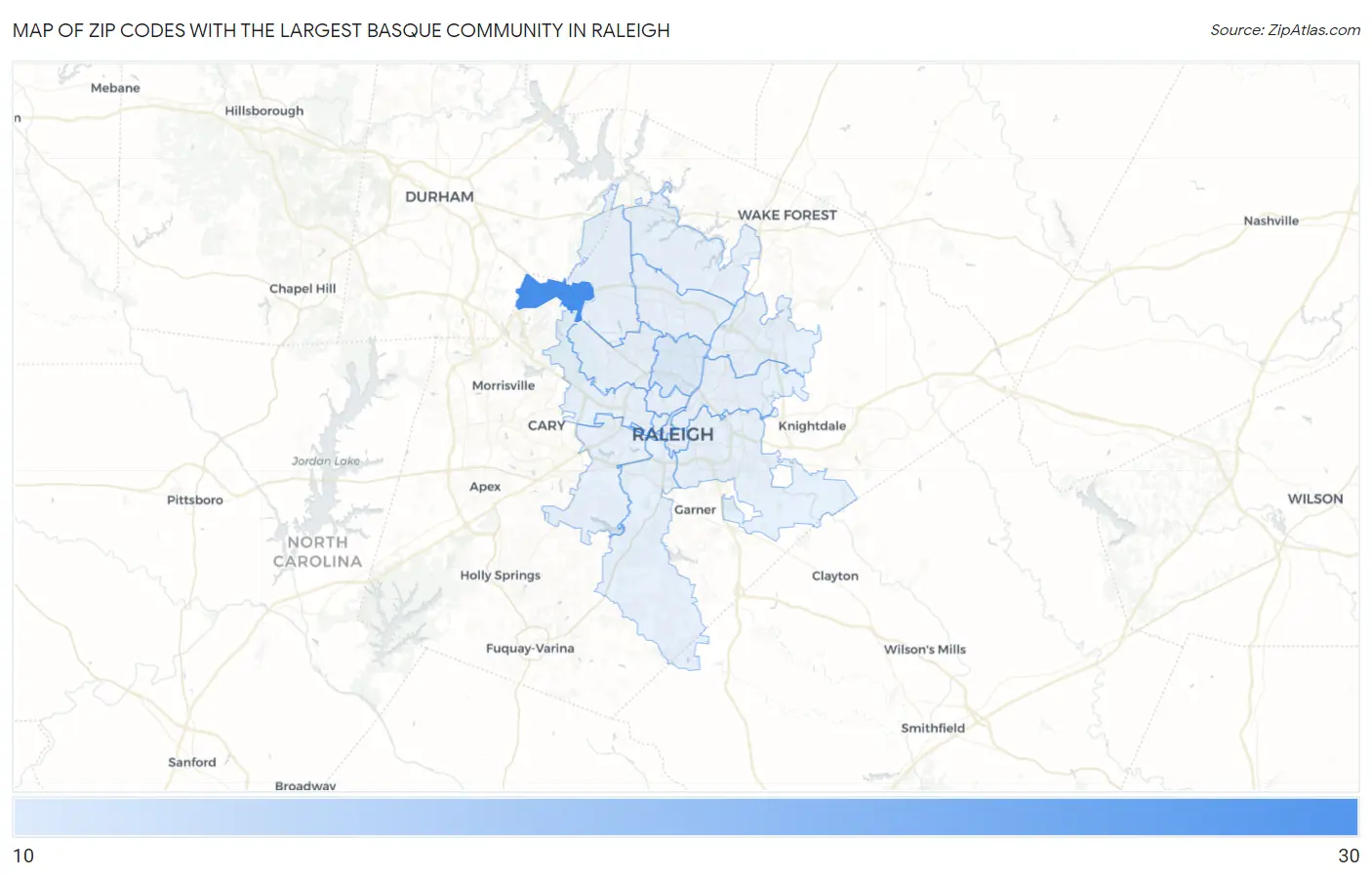 Zip Codes with the Largest Basque Community in Raleigh Map