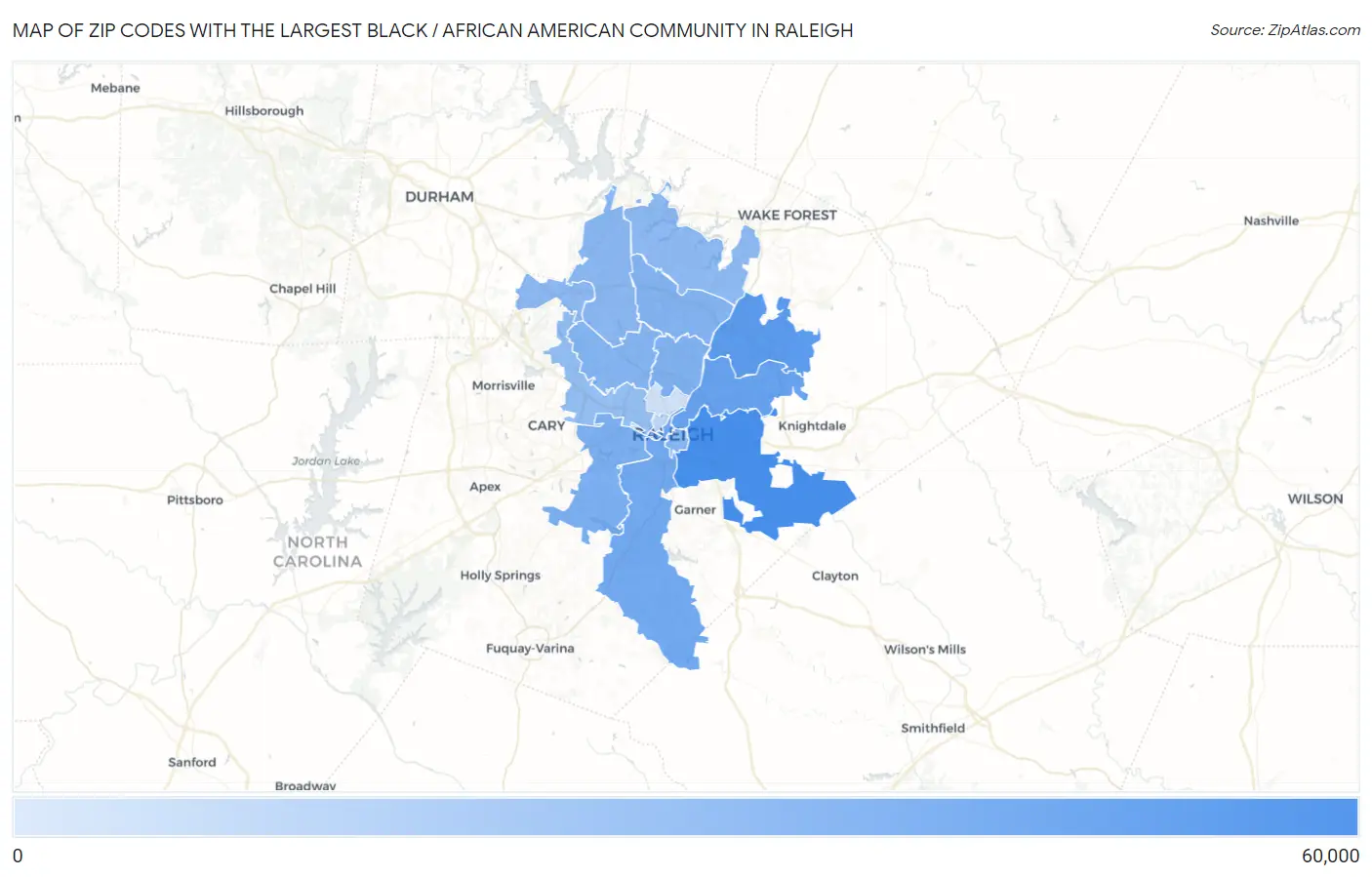Zip Codes with the Largest Black / African American Community in Raleigh Map