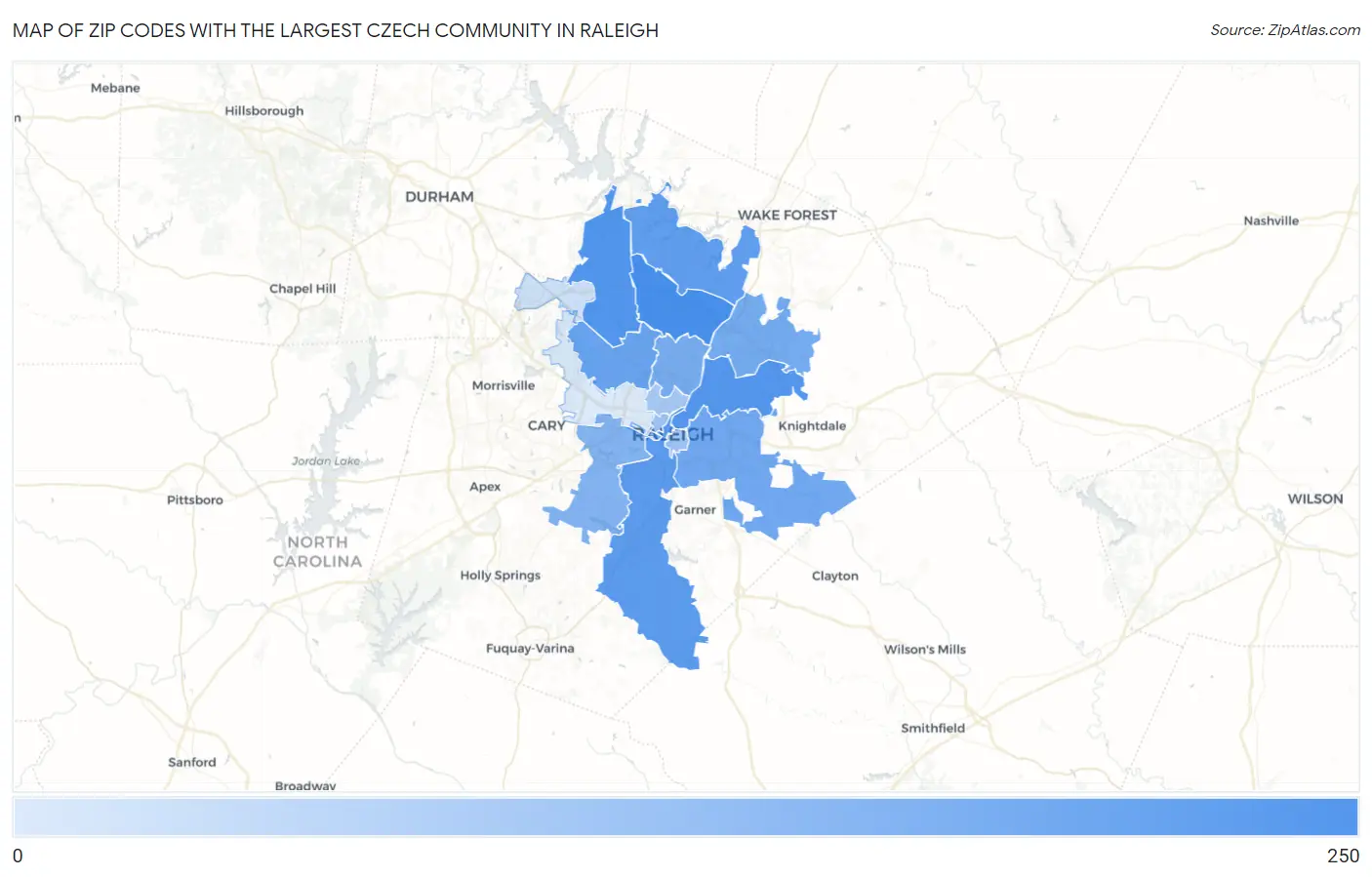 Zip Codes with the Largest Czech Community in Raleigh Map