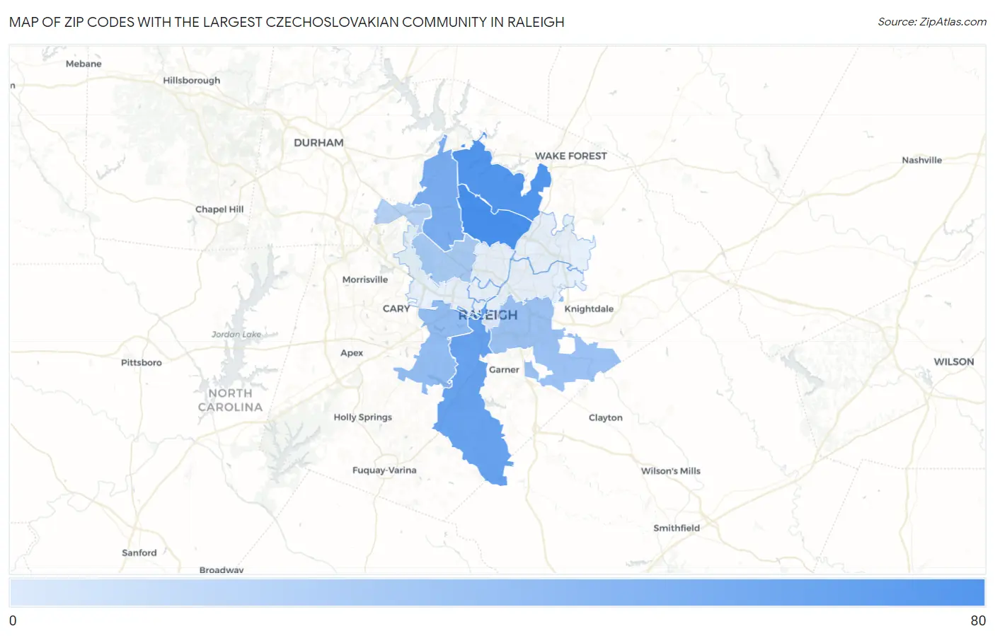 Zip Codes with the Largest Czechoslovakian Community in Raleigh Map