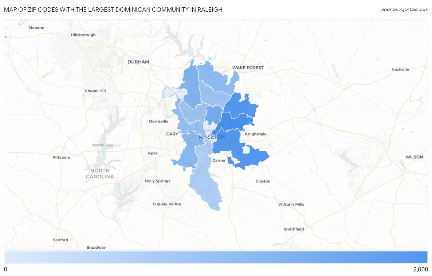 Zip Codes with the Largest Dominican Community in Raleigh Map