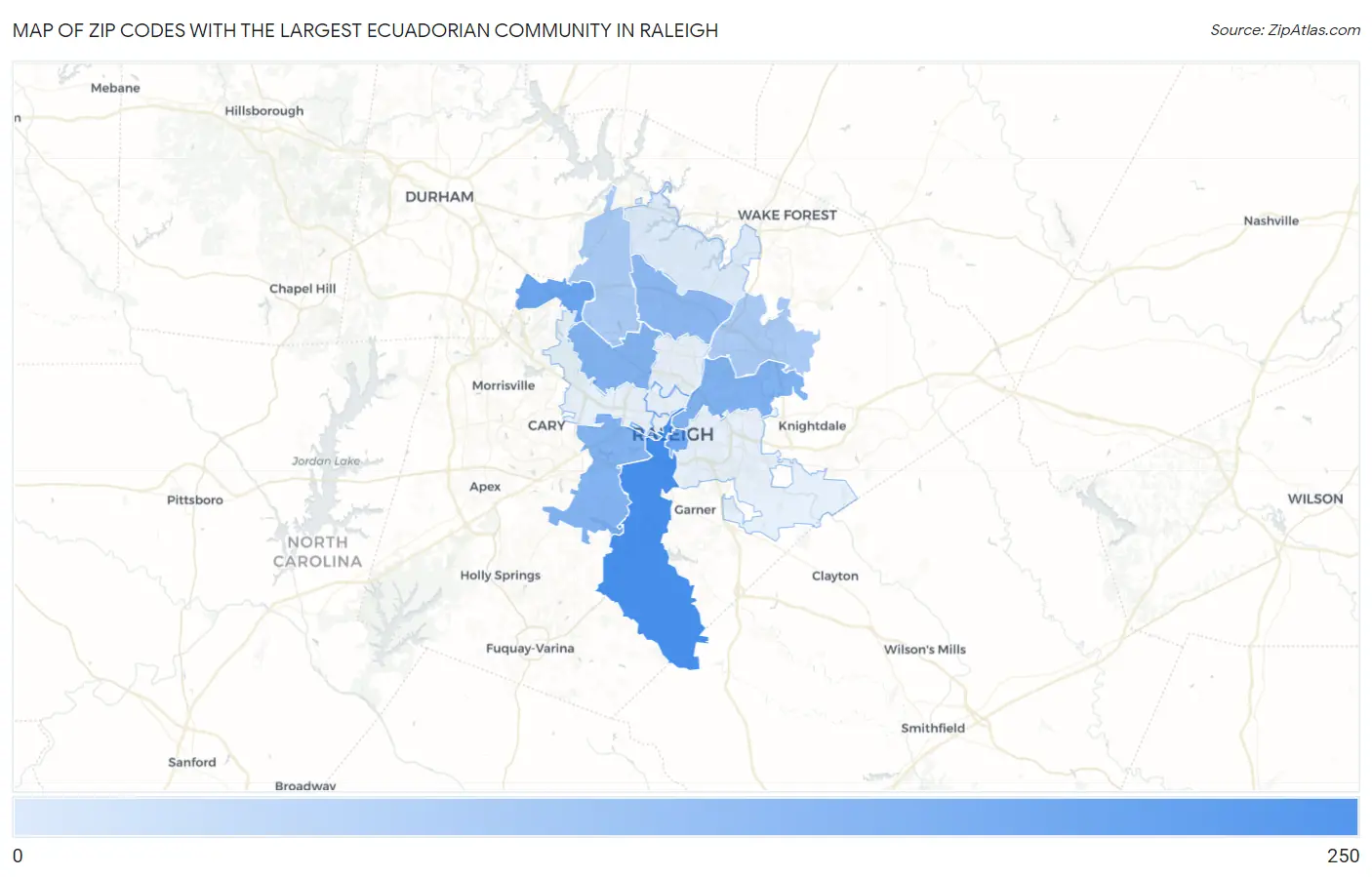 Zip Codes with the Largest Ecuadorian Community in Raleigh Map
