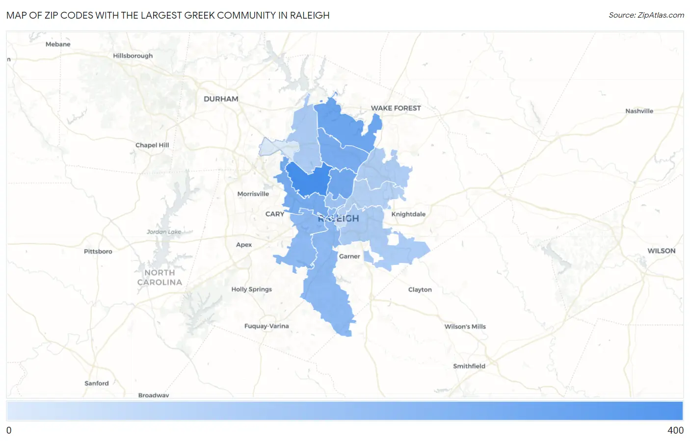 Zip Codes with the Largest Greek Community in Raleigh Map