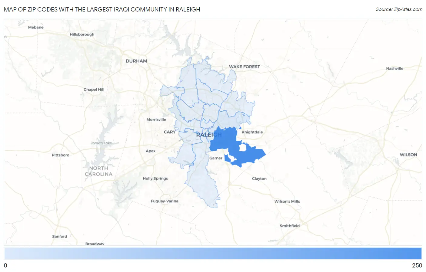 Zip Codes with the Largest Iraqi Community in Raleigh Map