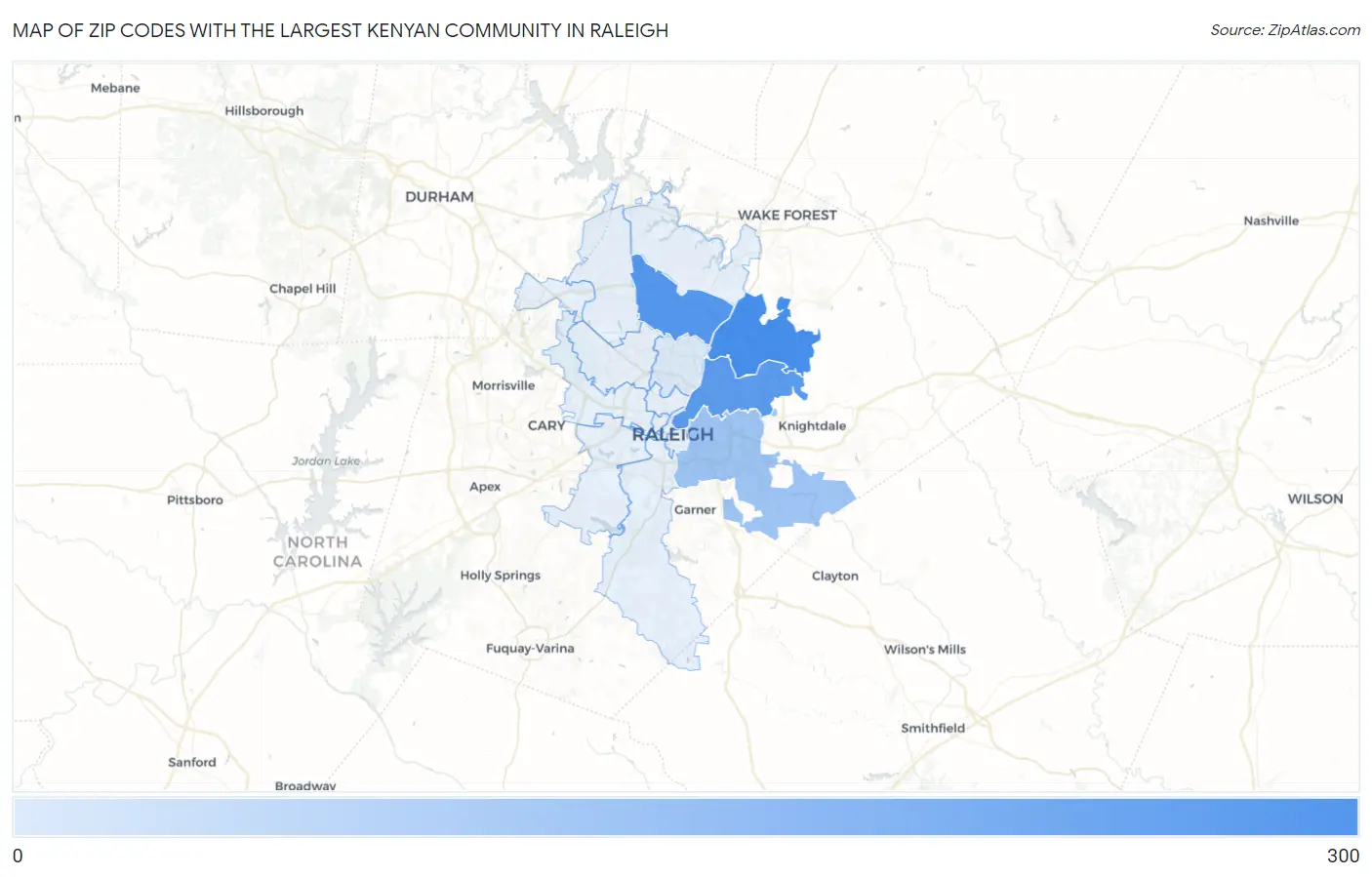 Zip Codes with the Largest Kenyan Community in Raleigh Map